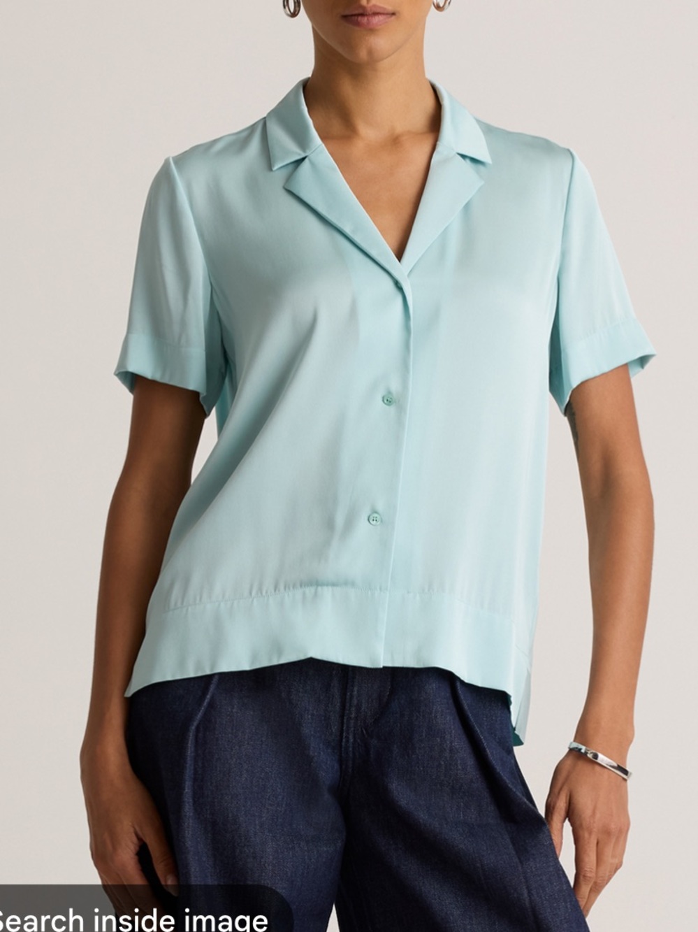 Quince washable stretch silk sleeve notch collar blouse aqua pearl - XL